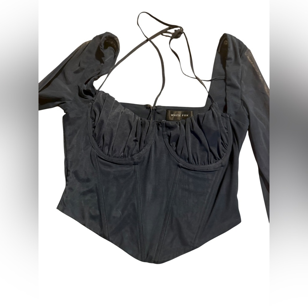 White Fox Navy Corset Halter long sleeve Top - Picture 3 of 6